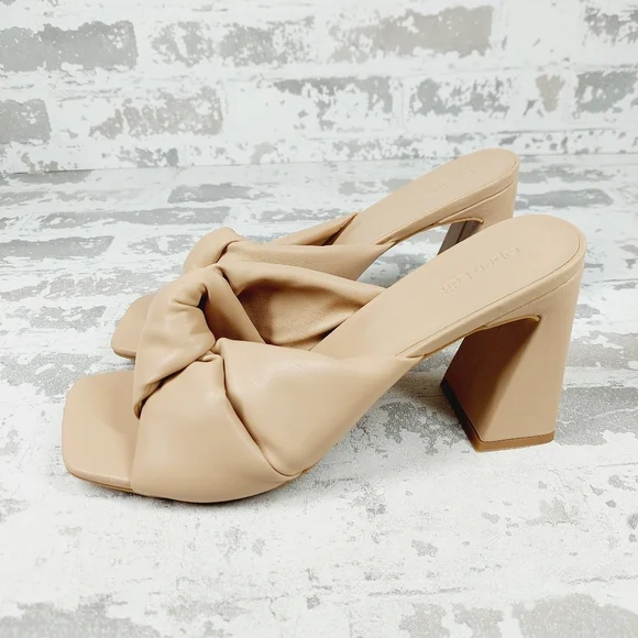 NEW Open Edit Saydee Tan Cream Block Heel Slip On Square Toe Sandals O816 - Picture 1 of 15